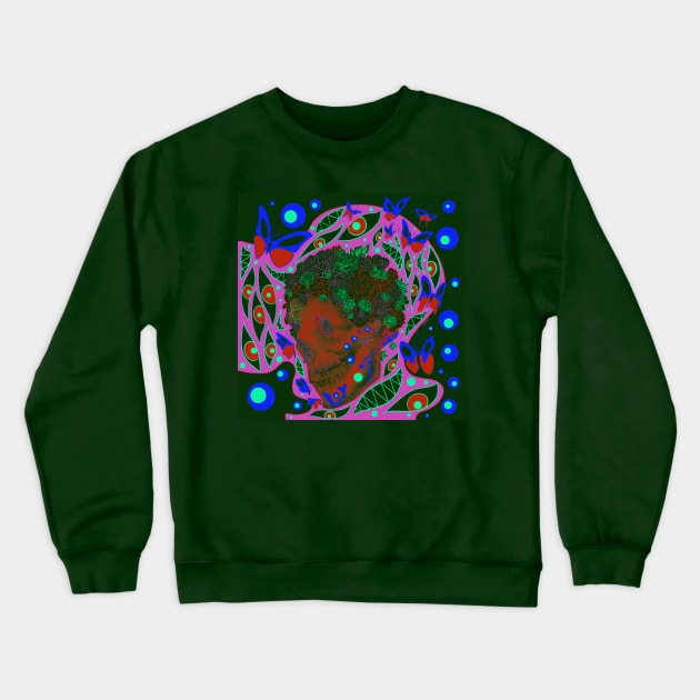 skull in jigoku paradise ecopop pattern Crewneck Sweatshirt by jorge_lebeau